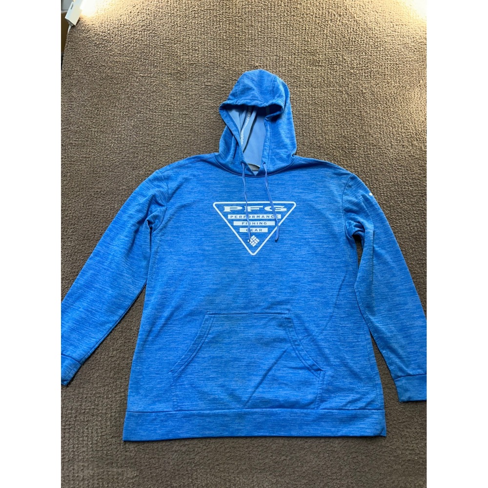 Columbia PFG Hoodie Mens Large Blue Heathered Performance Fishing Gear FL0087